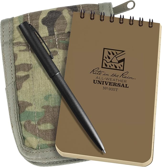 Rite in the Rain Weatherproof 3" x 5" Top Spiral Notebook Kit: MultiCam CORDURA Fabric Cover, 3" x 5" Tan Notebook, and Weatherproof Pen (No. 935M-KIT)