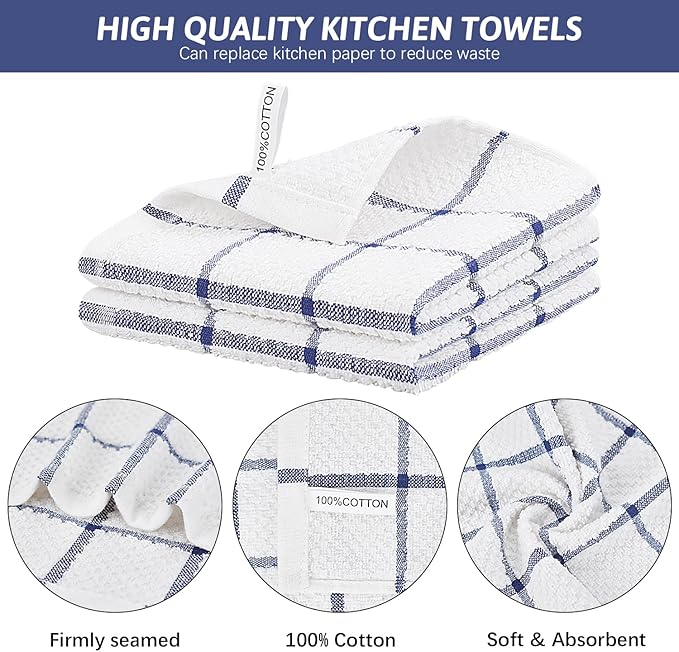 Nialnant 100% Cotton Terry Kitchen Cleaning Rags,Soft Absorbent Dish Cloths for Washing Dishes,Quick Drying Dish Towels-12x12 in, 12 Pack