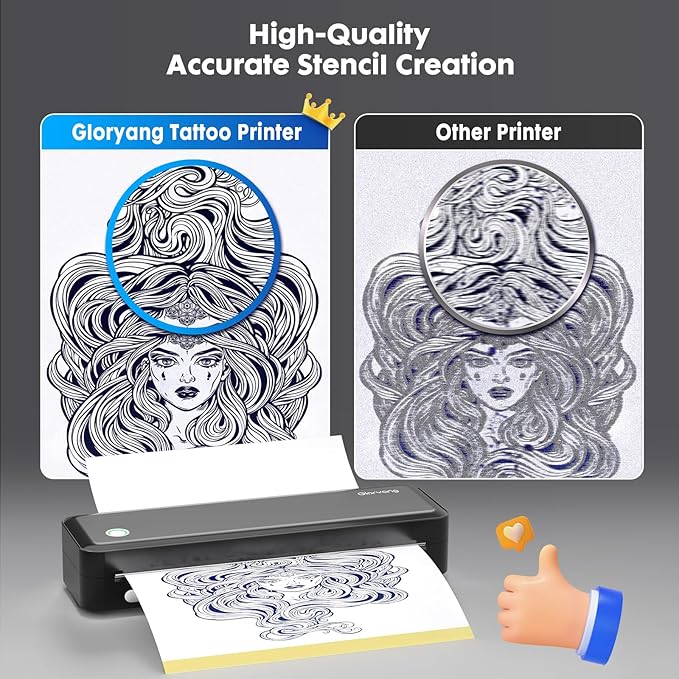 Wireless Tattoo Transfer Stencil Printer, Portable Thermal Tattoo Machine for Tattoo Beginners with 40pcs Stencil Paper, Compatible with Smartphone & PC, Rechargeable & Inkless, Black