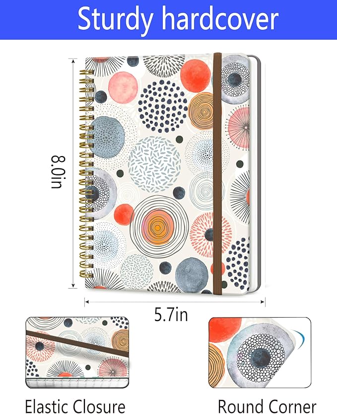 Spiral Journal Notebook, A5 Cute Notebooks for Women Men, College Ruled Hardcover Notebook for Work & Note Taking, 60 Pages Double-Wire Journals for Writing, Cute Colorful Polka Dots