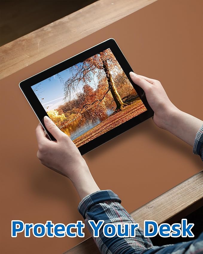 Leather Desk Pad Blotter,Mouse Pad,Office Desk Mat, Non-Slip PU Leather Desk mat,Large Desk mat,Waterproof Keyboard mat for Office/Home/Decor (Brown,35" x 17")