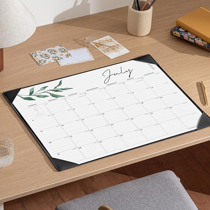 Cabbrix Large Desk Calendar 2025-2026 with Desktop Mat, Desk Pad Calendar July 2025 to December 2026, 21 x 16-1/2 Inch Desk Blotter Calendar for Home School and Office, Black