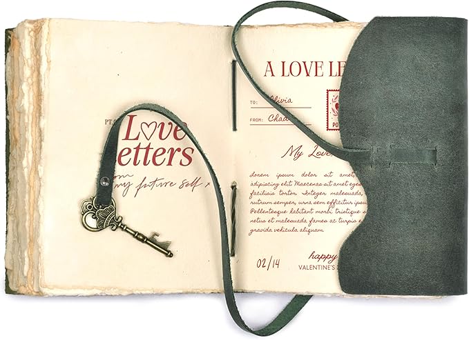 LEATHER VILLAGE Vintage Leather Journal – 200 Handmade Vintage Deckle Edge Paper – Leather bound Journal For Women Men – Vintage Key Closure - Book of Shadows - Aqua - 8X6 inches (A5)