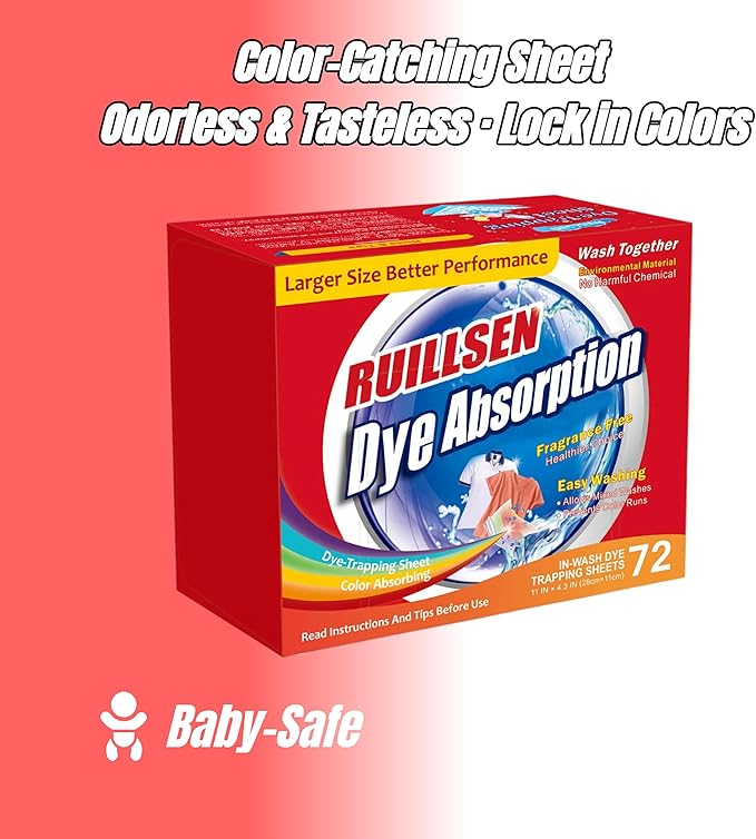 Dye Absorption, Dye Trapping Sheet Grabber Stain Remover Sheets for Laundry Household Cleaning Sweaters Dye Absorption In Wash 72 Count Sheets at School/Single Apartment/Small Families