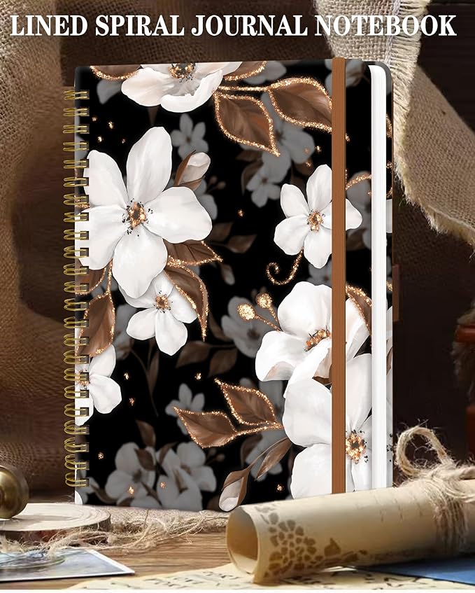 Spiral Journal Notebook for Women, Hardcover A5 College Ruled Notebook, 60 Sheet, Thick Paper, Cute Lined Journal for School, Office & Work, 6 x 8.4 in(Cute Flower)
