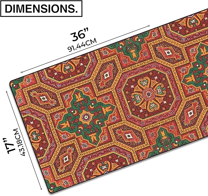 MPCO. Arabic Textiles Large Gaming Desk Pad - 36" x 17" Duraglyde Fabric Geometric-Charm Desk Mats - Non-Slip, Washable, Smooth Glide for Precision Gaming & Work