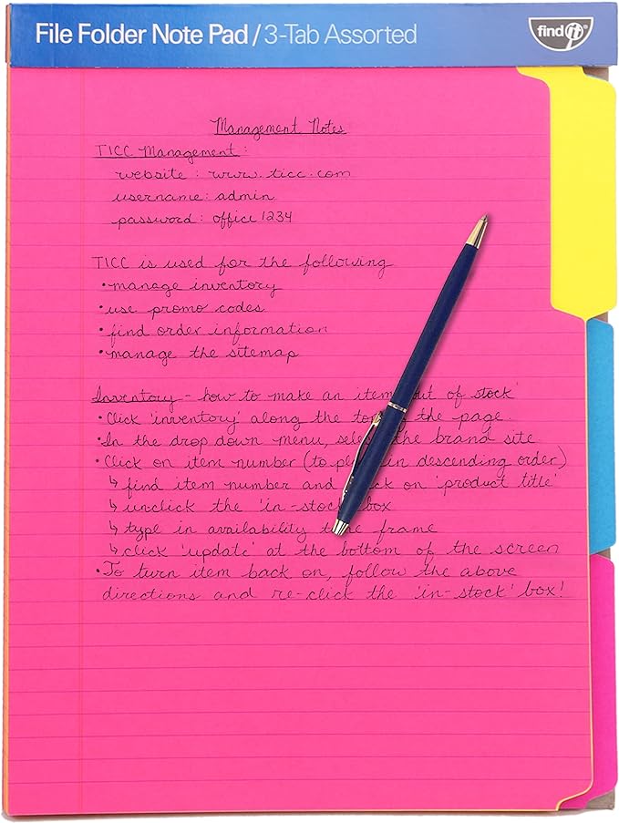 Find It File Folder Notepad - Pack of 12-9.5 x 12.5 Inch Notebook Organizer Folders for Filing, Document, and Clipboard Organization - Assorted Neon Colors