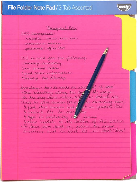 Find It File Folder Notepad - Pack of 12-9.5 x 12.5 Inch Notebook Organizer Folders for Filing, Document, and Clipboard Organization - Assorted Neon Colors