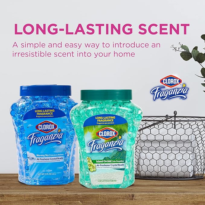Clorox Fraganzia Crystal Beads Air Freshener | Long-Lasting Air Freshener Beads | Gel Beads Air Freshener in Island Orchard Scent for Home, Bathroom, or Car, 12 Oz - 6 Pack