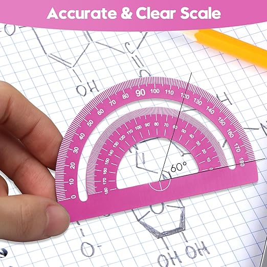 MSDADA Triangle Ruler, Protractor, Square and Ruler Set, 4 Pieces Aluminum Alloy, Metal Drafting Kit, Geometric Protractor for Student, School, Home, Office (Pink, 20cm/7.87inch)