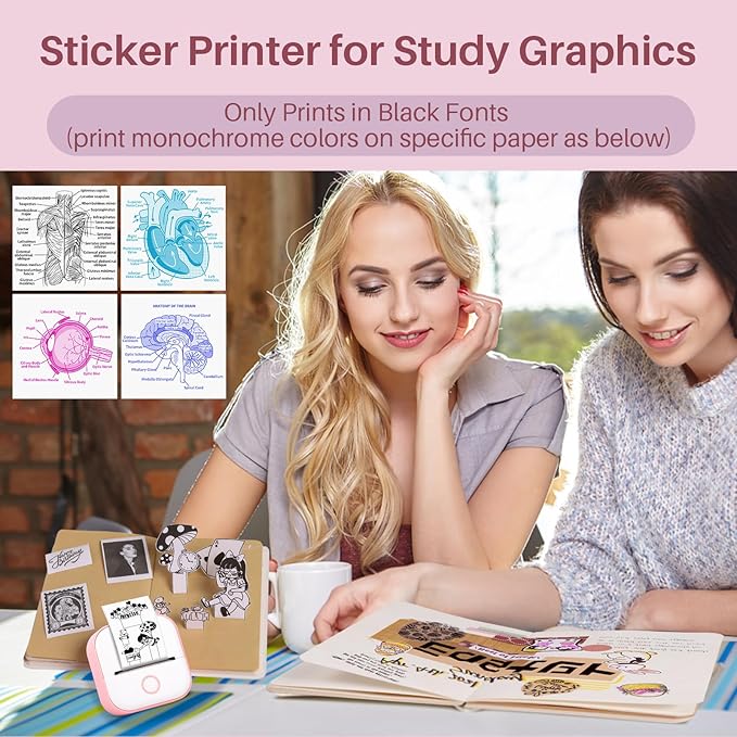 Instant Print for Kids - T02 Mini Printer, Thermarote Sticker Maker, Instant Phone Photo Printer for Study, Fun, Games, Stickers, Labels, Flashcards, Pink
