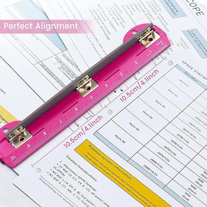 Eagle 3 Hole Punch, Portable Ring Binder 3 Hole Punch, Paper Puncher with Integrated Ruler, 5 Sheets Capacity, for Ring Binders, Office and School Supplies (Deep Pink)