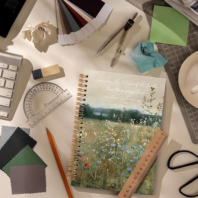 Bible Wildflowers Notebook Journal - Vintage Flowers Spiral Notebook, Floral Journal, Landscape Christian Notebooks Gifts for Women, Cottagecore Flowers School Office Supplies, 6x8.2In