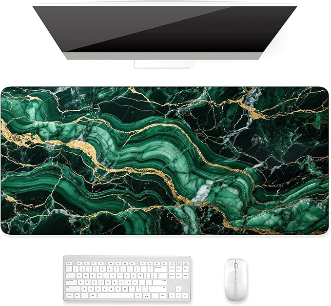 Auhoahsil Desk Mat, Ultra Large Mouse Pad, XXL Gaming Mousepad, Pretty Desk Pad, Big Extended Full Size Desktop Desk Matt for Keyboard, Laptop & Computer, 35.5 x 15.7 in, Green Marble