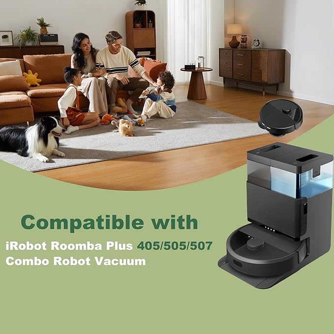 25 Pcs Accessories Kit for iRobot Roomba Plus 405/505/507 Combo Robot Vacuum Cleaner, 2 Main Brushes, 6 Dust Bags, 6 Mop Pads, 4 HEPA Filters, 6 Side Brushes and 1 Cleaning Tool