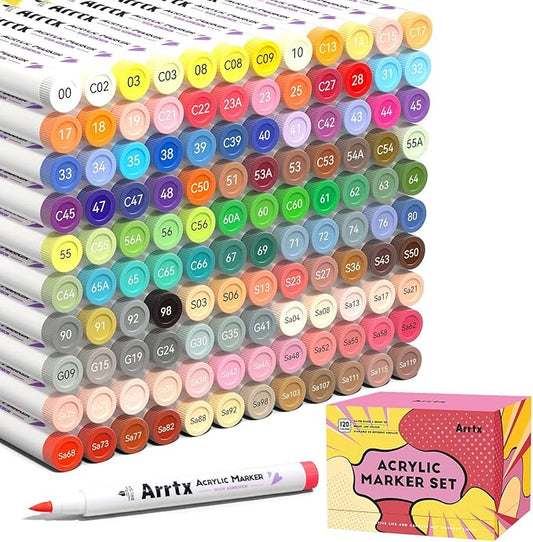 Arrtx Acrylic Markers Anime Series 120 Colors,Brush Tip Acrylic Paint Pens Paint Markers for Rock Painting Glass Wood Stone Fabric,Art Supplies