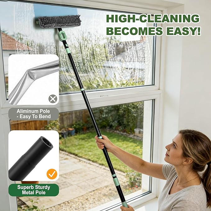 DALIPER Window Squeegee Set 2-in-1 Window Cleaning Tool 73.6In Pole, Window Cleaner Squeegee for Home, Squeegee for Shower Glass, Car Window Squeegee Windshield Cleaner Tool