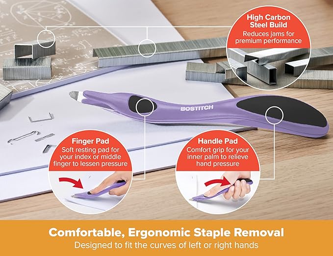 Bostitch Titan Heavy Duty Metal Stapler, 50 Sheet Capacity with 1250 Staples and Ergonomic Staple Remover, Jam Free Stapling, Full Strip Stapler for Desk, Office and Classroom, Purple