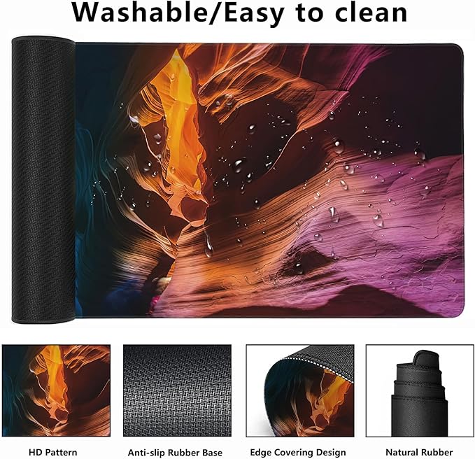 MIOAOSRT Desk Mat,Colored Rock Formations Extended Gaming Mouse Pad,Large Non-Slip Rubber Base Mousepad with Stitched Edges,Waterproof Mouse Mat Desk Pad for Office Game Home 35.4x15.75 in