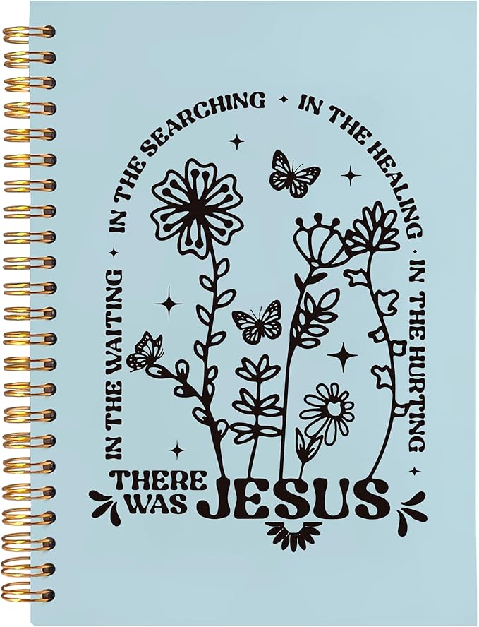 BearCake Boho Floral Christian Notebook Journal, Christian Gifts for Women, Bible Notebooks for Note Taking, Bible Journaling Notebook, Where the Jesus Hardcover Spiral Notebook 5.5x8.3 blue