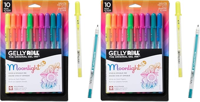 SAKURA Gelly Roll Moonlight 10 Gel Pens - Bold Point Ink Pen for Journaling, Art, or Drawing - Assorted Bright Ink - Bold Line - 20 Pack