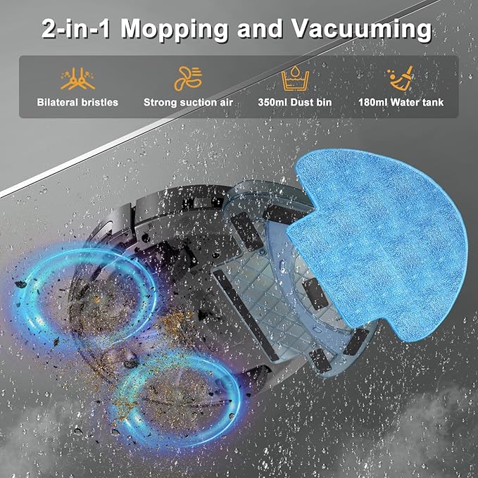 Robot Vacuum and Mop Super Thin 2 in 1 Robotic Vacuum Cleaner Up to 4500Pa Suction with Schedule Clean Mute Super Remote Control/App/Voice utomatic Recharge Ideal for Pet Hair Vacuums All Floors-Black