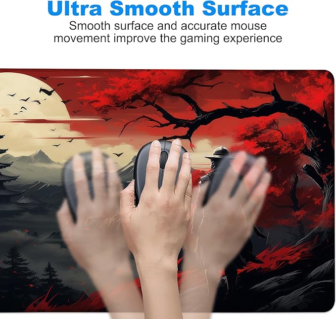 Desk Pad, Japanese Samurai Cherry Blossoms XXL Gaming Mouse Pad with Stitched Edges,Non-Slip Waterproof Rubber Base Large Desk Mat for Keyboard and Mouse 35.4"x15.7"