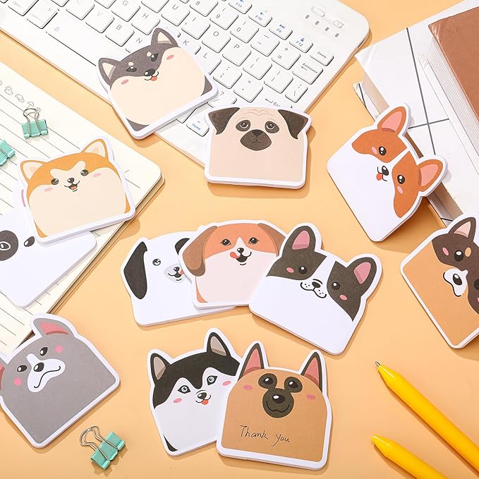 Yinder 24 Pads Cute Sticky Notes Kawaii Fun Animal Sticky Notes Pads Bulk Cartoon Memo Self Adhesive for Veterinary Gift Office School Tab Party Supplies(Dogs)