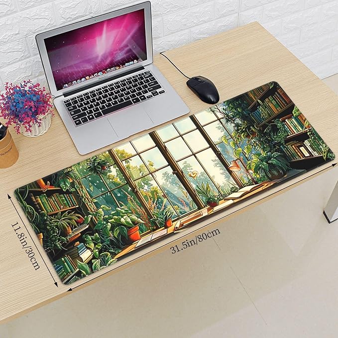 Plants Lovers Gaming Mouse Mat Extended Large XL Mouse Pad Desk Mat Non-Slip Rubber Mice Pads Stitched Edges for Office and Home,31.5 X 11.8 X 0.12 Inches