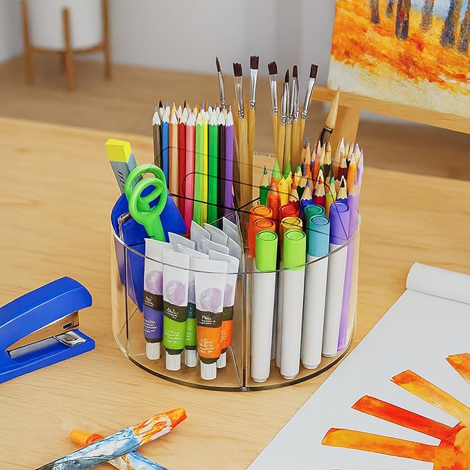 Fab Glass and Mirror Clear Acrylic Pen Holder – Multi-Function Desk Organizer, Makeup Brush Holder, Pencil Cup for Desk, Modern Storage Solution for Office, School & Vanity