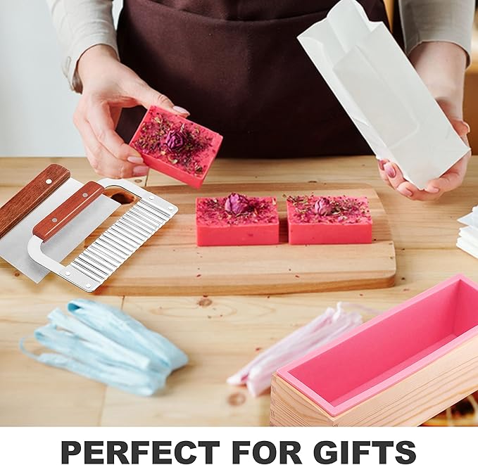 Rectangular Soap Mold - 42oz Flexible Silicone Loaf Soap Mold with Wood Box for Making Craft Soap Homemade DIY Tool