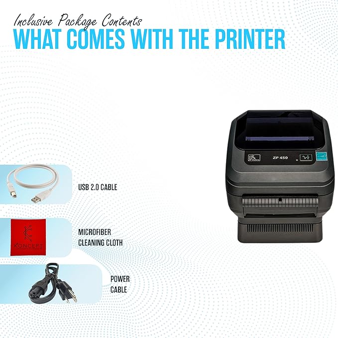 ZP450 Zebra Direct Thermal Label Barcode Printer -1 Year Warranty - with USB 2.0 Cable & 3 Prong Cord - USB, Serial and Parallel Connectivity 203 DPI