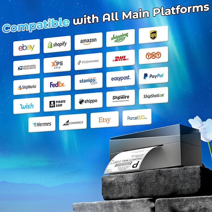 Bluetooth Shipping Label Printer 4x6, 249BT Thermal Label Printer 4x6 for Small Business, Shipping Packages, Office, Home, Compatible with Android iPhone iPad Windows macOS Tiktok USPS Etsy