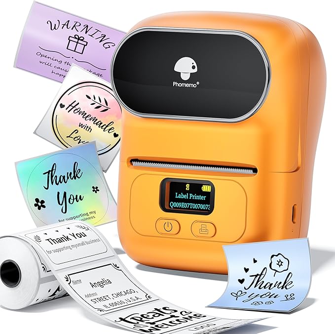 Phomemo M110 Label Maker Machine-Barcode Label Printer, Portable Sticker Maker for Price Tag, Logo,Address, Mailing, Home, Office & Small Business, Compatible with Phones&PC Orange
