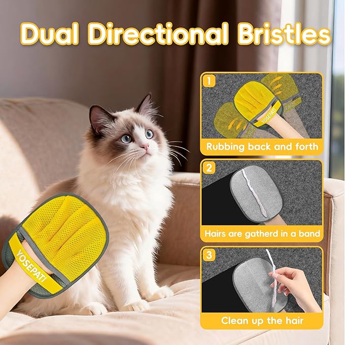 YOSEPATI Thickened Ectrostatic Pet Hair Removal Glove for Cat & Dog, Upgraded Five-Finger Reusable Magic Brush Pet Hair Remover Tool for Couch, Clothing, Carpet & Car Seat, Cat Grooming Gloves