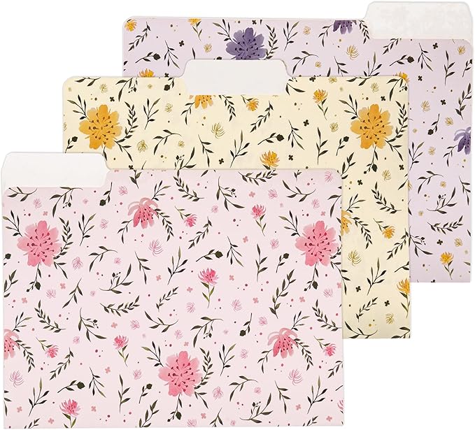 Y YOMA 12 Pack Decorative File Folders Letter Size File Folder with 1/3-Cut Tab Cute Pretty Colored Heavyweight Filing Folder File Organizers for Office School Home Desktop, Flower Design