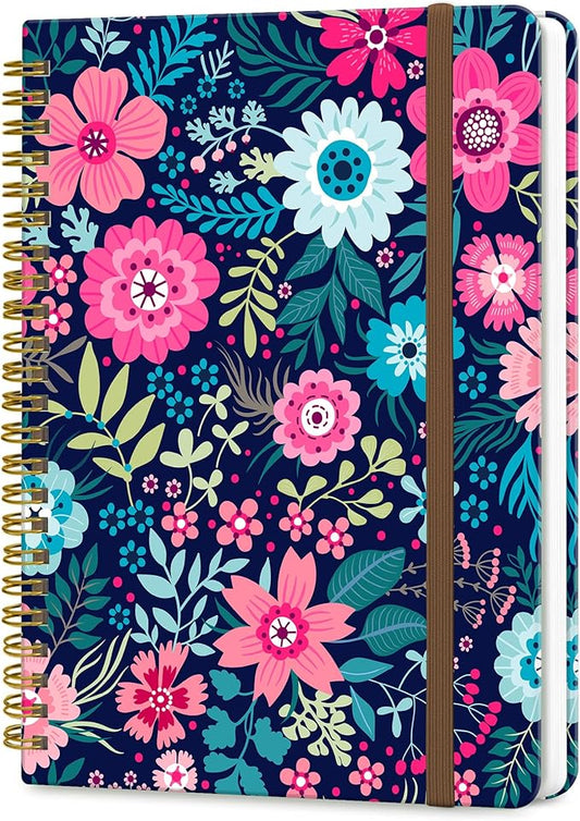 Spiral Journal Notebook, A5 Cute Notebooks for Women Men, College Ruled Hardcover Notebook for Work & Note Taking, 60 Pages Double-Wire Journals for Writing, Cute Purple Flowers