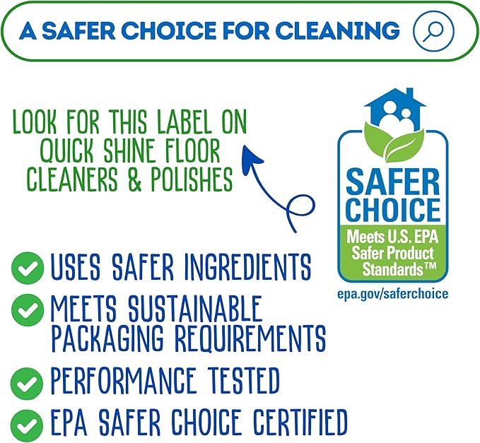 Quick Shine Hardwood Floor Cleaner 64oz | Use in Spray & Vac Mops | Removes Dirt & Scuff Marks | Ready-to-Use, Streak Free, No Rinse | Safer Choice Cleaner |Perfect for Gentle and Effective Cleaning
