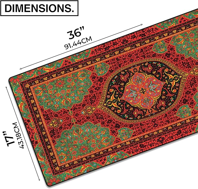 MPCO. Arabic Textiles Large Gaming Desk Pad - 36" x 17" Duraglyde Fabric Crimson-Lotus Desk Mats - Non-Slip, Washable, Smooth Glide for Precision Gaming & Work