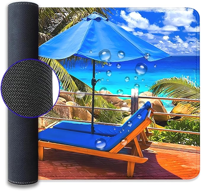 Swimming Pool and Sea Desk Pad Mouse Pad,Large Summer Blue Gaming Mouse Mat with Stitched Edges,Non-Slip Waterproof Rubber Base Mousepad for Office Work Home Desk Mat(27.5X11.8 in)