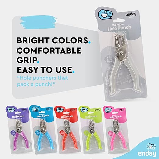 Single Hole Punch Metal Grey, 1/4” Hole Puncher with Soft Grip Handles for Paper and Crafts Round Circle Shape, for Kids and Adults, Also Available in Green, Pink, Red, Blue, Purple, 2 Pc – by Enday