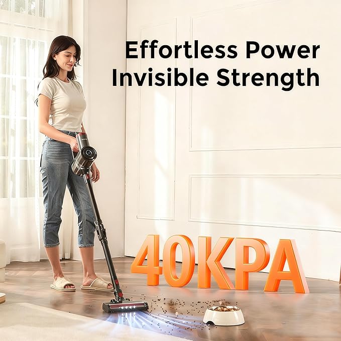 RONEAIR Cordless Vacuum Cleaner,Cleans Under Furniture Without Bending,450W 40Kpa 45Min Vacuum Cleaners for Home,Self-Standing,Powerful Stick Vacuum Cordless for Hard Floors,Carpets,Pet Hair,Car