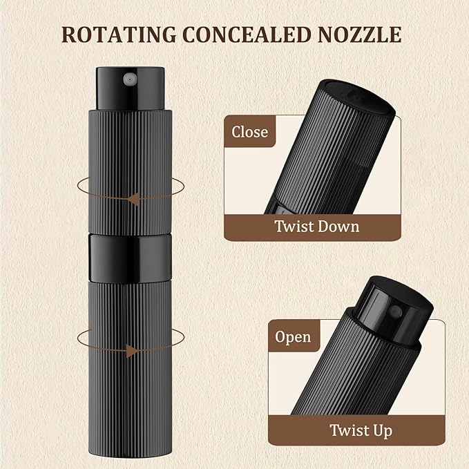 LISAPACK Perfume Travel Refillable Bottle - Atomizer Cologne Spray for Men Portable - Mini Sprayer Empty for Refill - Small Size 8ML Striped (Black, Silver, Blue)