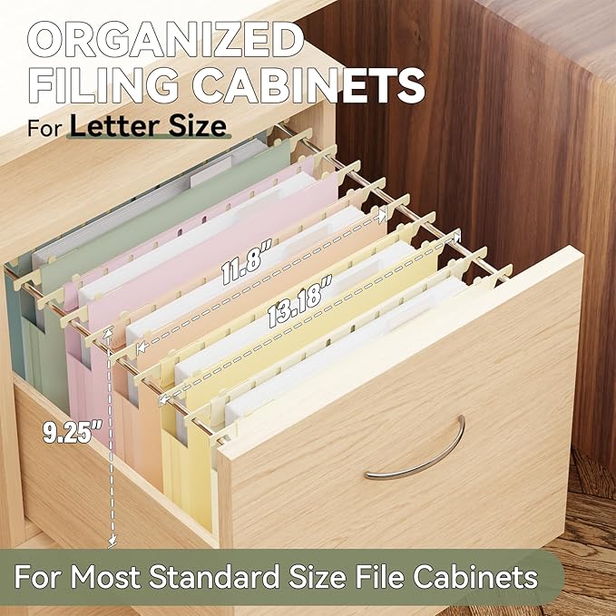 Plastic Hanging File Folders Letter Size,1 Inch Expansion,12 Pack Reinforced Heavy Duty Hanging Folders,File Cabinet Folders,Adjustable Tabs,Expandable Hanging File Folder,Pastel Color