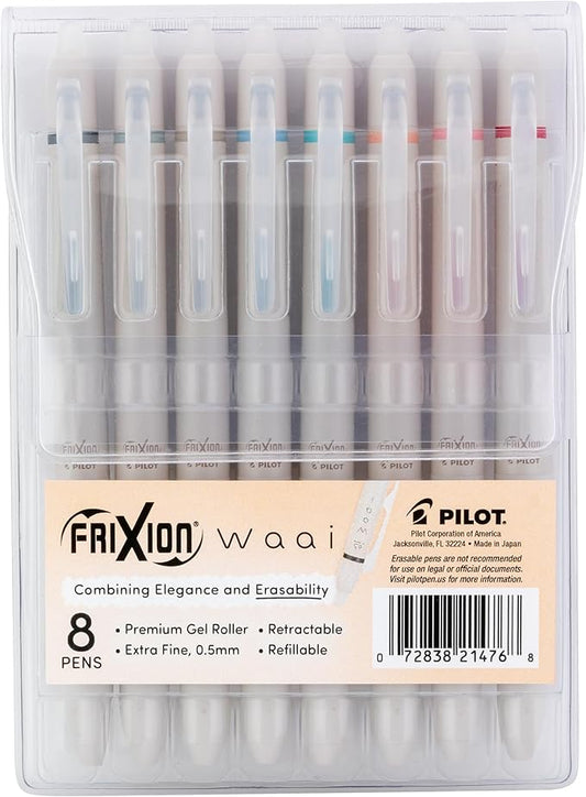 PILOT FriXion Waai Erasable Gel Pens, 8-Pack Pouch, Extra Fine Point 0.5 mm, Assorted Colors, FriXion Erasable Pens 0.5 - Ideal for School, Journaling & Office Writing