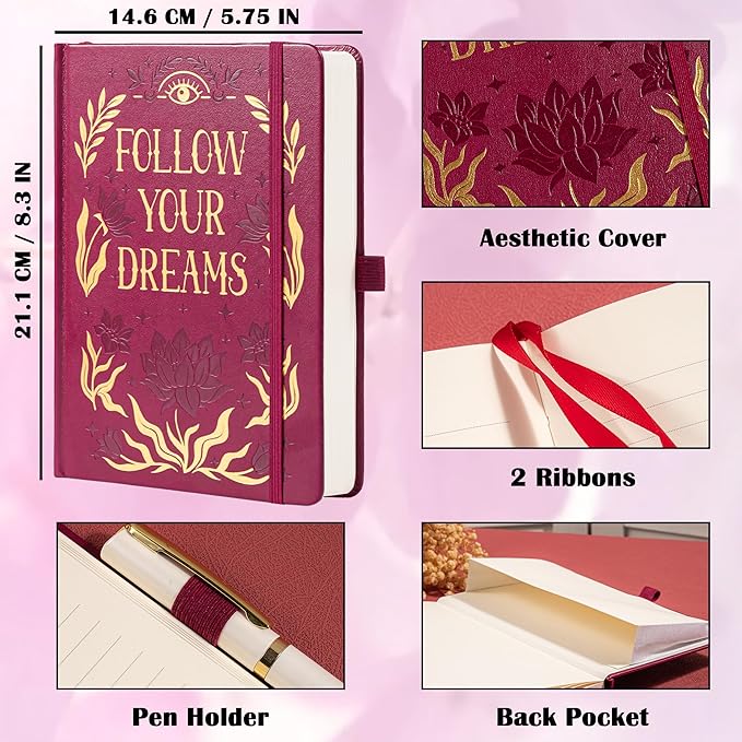 College Rule Notebook for Women Men, 318 Numbered Pages Journal, A5 Butterfly Floral Journals for Writing, Aesthetic Notebooks, Work School Note Taking, 5.4" x 8.4"