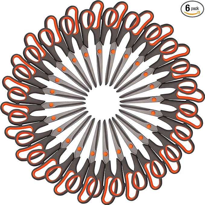 24 Pack Titanium Scissors, Rkqoa 8" All Purpose Scissor Bulk - 2.5mm Thick Sharp Scissors for Office School Sewing Craft Supplies, Classroom Must have, Teacher/Class Shears, Right/Left Handles