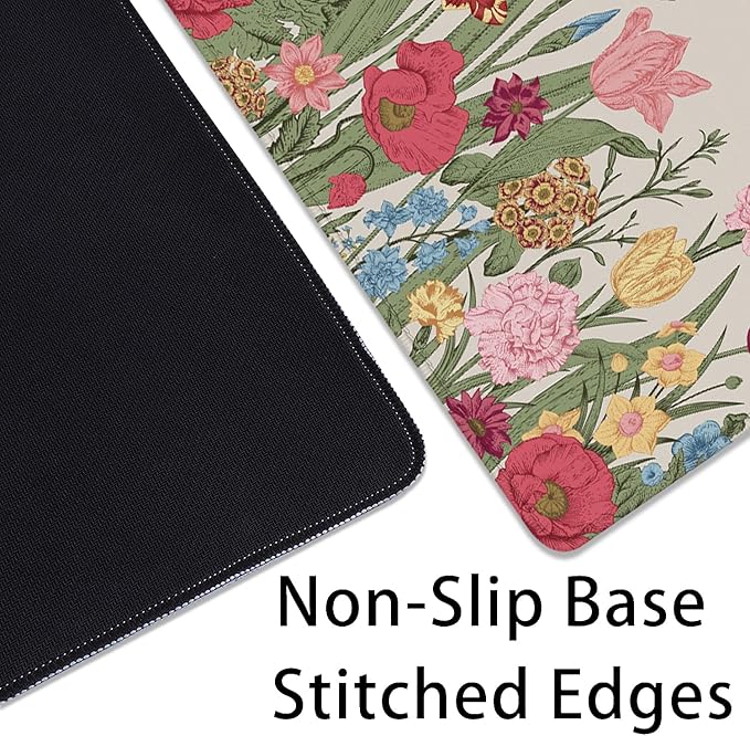 Spring Flowers Desk Pad Mouse Pad,Large Gaming Colorful Floral Mouse Mat with Stitched Edges,Non-Slip Waterproof Rubber Base Mousepad for Office Work Home Desk Mat(27.5X11.8 in)