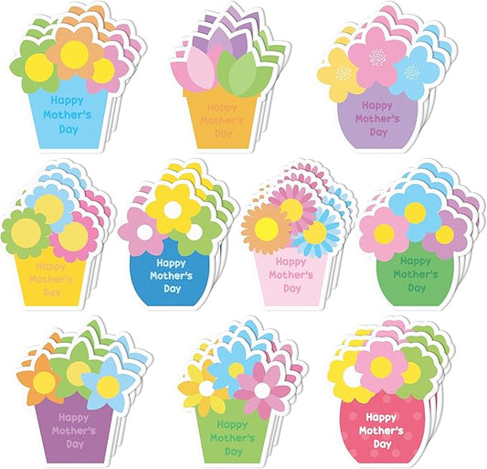 CJiangpo 30Pcs Mother's Day Sticky Notes Pads, 600 Sheets Self Stick Notepad Memo Pads Colorful Flowerpot Shape Page Marker Mother's Day Gifts for Mom School Office Supplies Party Favor Filler
