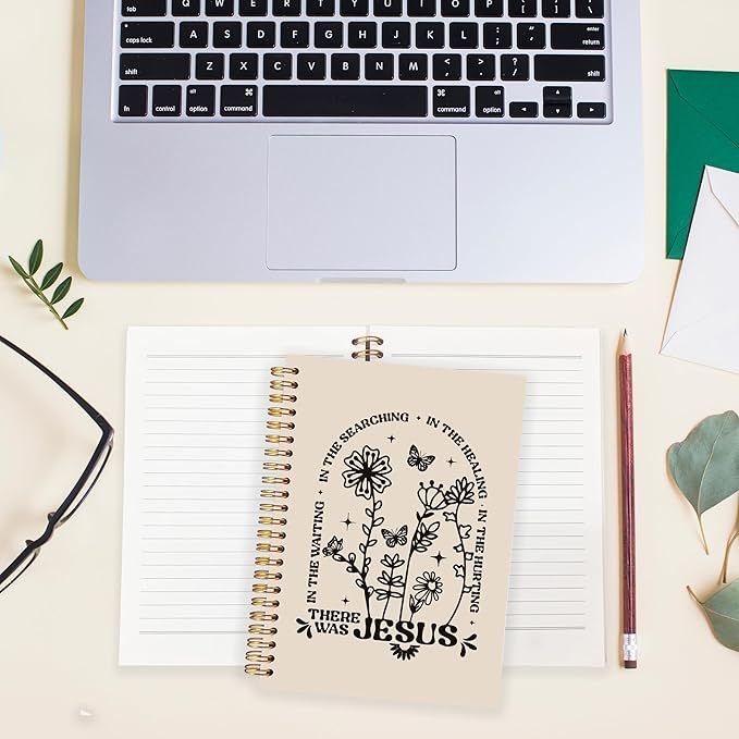 BearCake Boho Floral Christian Notebook Journal, Christian Gifts for Women, Bible Notebooks for Note Taking, Bible Journaling Notebook, There Was Jesus Hardcover Spiral Notebook 5.5x8.3